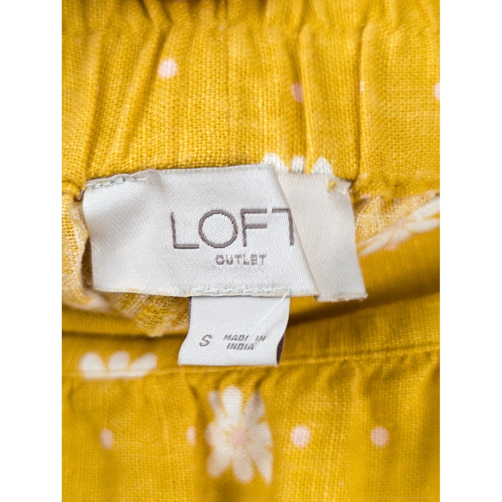 Daisy Polka Dot Linen Mini Skirt Size S Butter Yellow Pockets Preppy Beach Twee - Picture 5 of 9